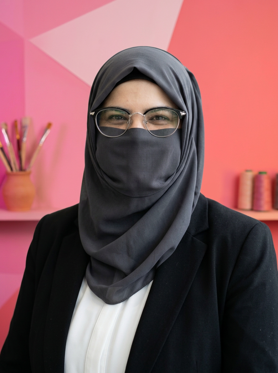 Syeda Khunsa Batool, graphic designer, sketching in her studio